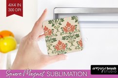 Vintage Flowers Magnet Sublimation - Floral Square Magnet Product Image 1