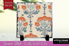 Vintage Flowers Slate PNG - Floral Square Slate Sublimation Product Image 1