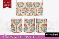 Vintage Flowers Mug Wrap - Floral Mug PNG Sublimation Product Image 1