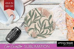 Vintage Flowers Car Coaster - Floral Coaster PNG Sublimation Product Image 1