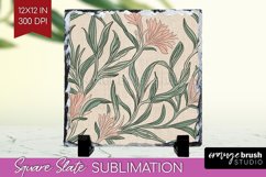 Vintage Flowers Slate PNG - Floral Square Slate Sublimation Product Image 1