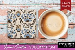 Vintage Flowers Square Coaster - Floral Coaster PNG Product Image 1