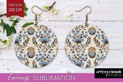 Vintage Flowers Round Earrings - Floral PNG Sublimation Product Image 1