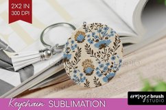 Vintage Flowers Keychain PNG - Floral Keychain Sublimation Product Image 1