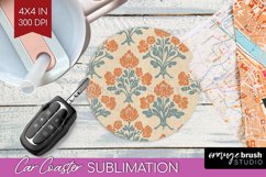 Vintage Flowers Car Coaster - Floral Coaster PNG Sublimation Product Image 1