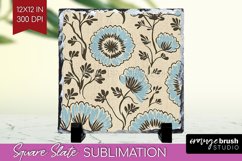 Vintage Flowers Slate PNG - Floral Square Slate Sublimation Product Image 1