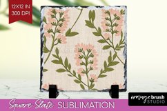 Vintage Flowers Slate PNG - Floral Square Slate Sublimation Product Image 1
