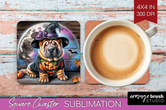 Shar Pei Dog Square Coaster Halloween Coaster PNG Product Image 1