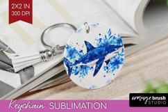 Shark Floral Keychain PNG Blue Flowers Keychain Sublimation Product Image 1