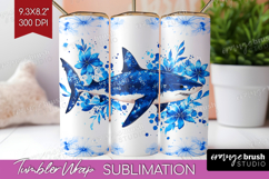 Shark Floral Tumbler Wrap Blue Flowers Tumbler PNG Product Image 1