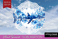 Shark Floral Wind Spinner Sublimation PNG Blue Flowers Round Product Image 1