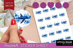 Shark Floral Round Sticker Blue Flowers Printable Sticker Product Image 1