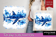 Shark Floral Tote Bag Blue Flowers Tote Bag PNG Sublimation Product Image 1
