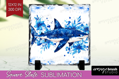 Shark Floral Slate PNG Blue Flowers Square Slate Sublimation Product Image 1