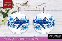 Shark Floral Round Earrings Blue Flowers PNG Sublimation Product Image 1