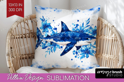 Shark Floral Pillow Sublimation Blue Flowers Pillow Cover Product Image 1