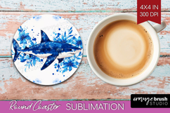 Shark Floral Round Coaster Blue Flowers Coaster PNG Product Image 1