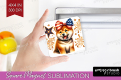 Shiba Inu Dog Magnet Sublimation Patriotic Dog Square Magnet Product Image 1
