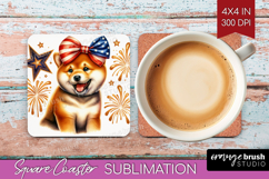 Shiba Inu Dog Square Coaster Patriotic Dog Coaster PNG Product Image 1