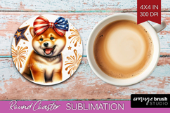 Shiba Inu Dog Round Coaster Patriotic Dog Coaster PNG Product Image 1
