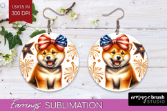 Shiba Inu Dog Round Earrings Patriotic Dog PNG Sublimation Product Image 1