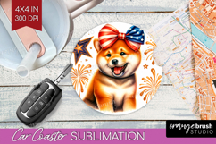 Shiba Inu Dog Car Coaster Patriotic Dog Coaster PNG Product Image 1