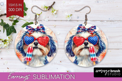 Shih Tzu Dog Round Earrings 4th Of July PNG Sublimation Product Image 1