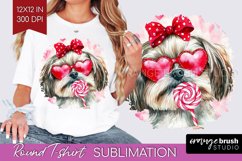 Shih Tzu Valentine Round Tshirt Background Valentines Day Product Image 1