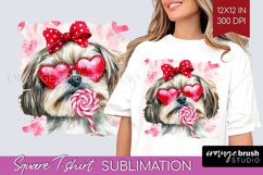 Shih Tzu Valentine Square Tshirt Background Valentines Day Product Image 1
