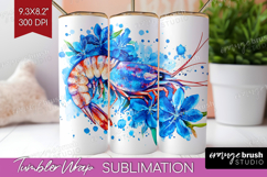 Shrimp Floral Tumbler Wrap Blue Flowers Tumbler PNG Product Image 1