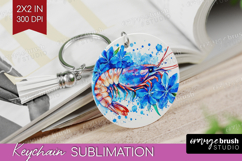 Shrimp Floral Keychain PNG Blue Flowers Keychain Sublimation Product Image 1
