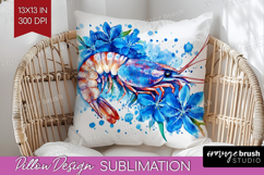 Shrimp Floral Pillow Sublimation Blue Flowers Pillow Cover Product Image 1
