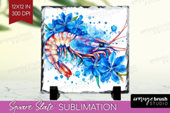 Shrimp Floral Slate PNG Blue Flowers Square Slate Product Image 1