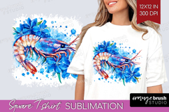 Shrimp Floral Square Tshirt Background Blue Flowers PNG Product Image 1