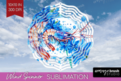 Shrimp Floral Wind Spinner Sublimation PNG Blue Flowers Product Image 1