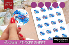 Shrimp Floral Round Sticker Blue Flowers Printable Sticker Product Image 1