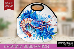 Shrimp Floral Lunch Bag Blue Flowers Lunch Bug PNG Product Image 1