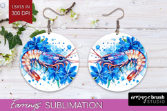 Shrimp Floral Round Earrings Blue Flowers PNG Sublimation Product Image 1
