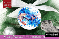 Shrimp Floral Ornament PNG Blue Flowers PNG Sublimation Product Image 1