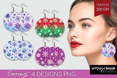 Snowflakes Round Earrings - Christmas PNG Sublimation Product Image 1