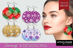Snowflakes Round Earrings - Christmas PNG Sublimation Product Image 1