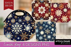 Snowflakes Lunch Bag - Christmas Lunch Bug PNG Sublimation Product Image 1