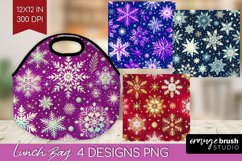 Snowflakes Lunch Bag - Christmas Lunch Bug PNG Sublimation Product Image 1