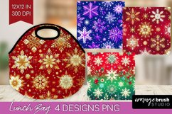 Snowflakes Lunch Bag - Christmas Lunch Bug PNG Sublimation Product Image 1