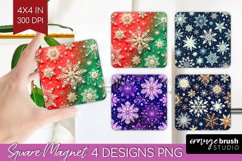 Snowflakes Magnet Sublimation - Christmas Square Magnet PNG Product Image 1