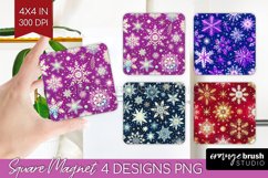 Snowflakes Magnet Sublimation - Christmas Square Magnet PNG Product Image 1