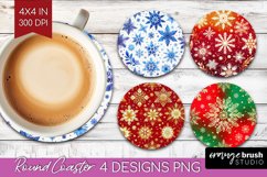Snowflakes Round Coaster - Christmas Coaster PNG Sublimation Product Image 1