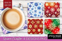 Snowflakes Square Coaster - Christmas Coaster PNG Product Image 1