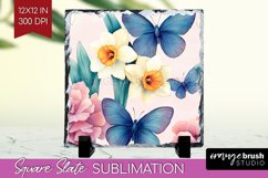 Spring Blossom Slate PNG - Flowers Square Slate Sublimation Product Image 1