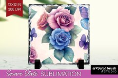 Spring Blossom Slate PNG - Flowers Square Slate Sublimation Product Image 1